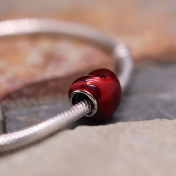 Red Metallic Heart Love Bracelet Charm - S925 Sterling Silver Fits Pandora - Picture 3 of 5